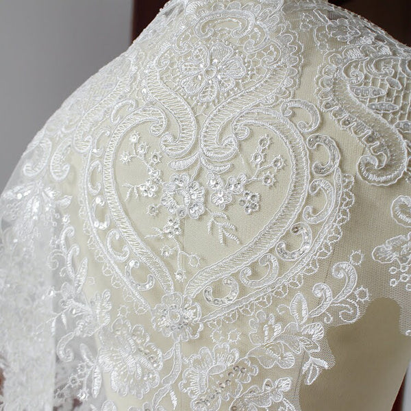White Bridal Lace Trim with Sequins: Alencon Wedding Dress Fabric