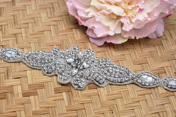 Rhinestone Bridal Belt Patch: Elegant Wedding Dress Applique