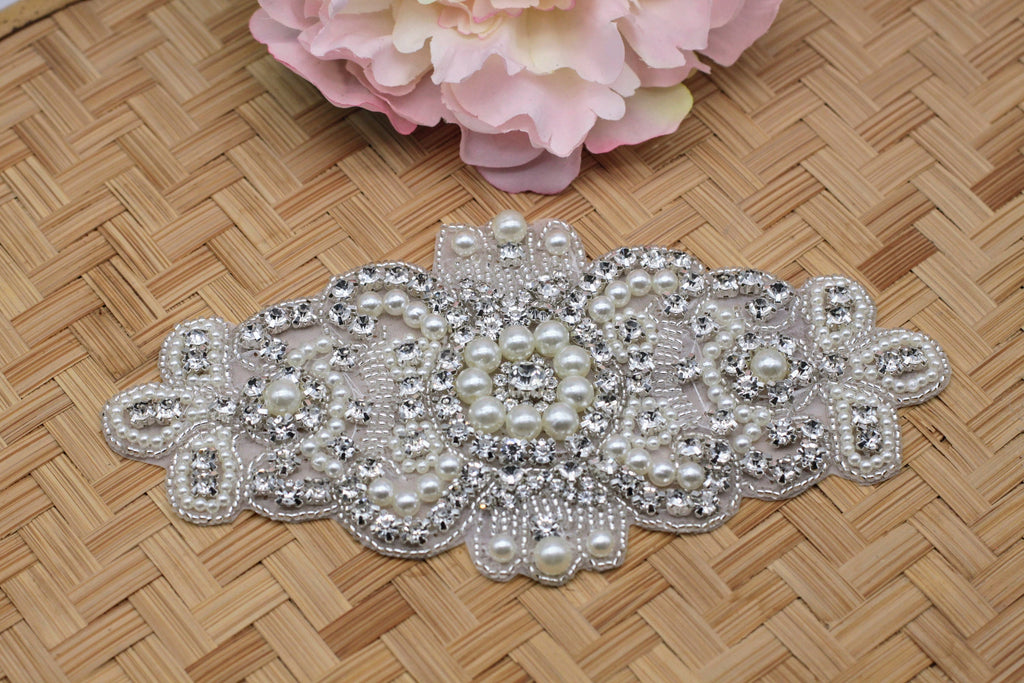 Rhinestone Bridal Applique: Iron-On Patch (7 1/2 x 4 in)