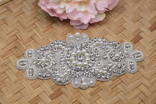 Rhinestone Bridal Applique: Iron-On Patch (7 1/2 x 4 in)