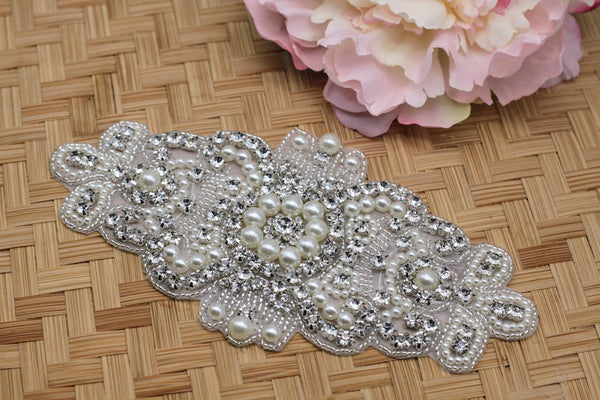 Rhinestone Bridal Applique: Iron-On Patch (7 1/2 x 4 in)