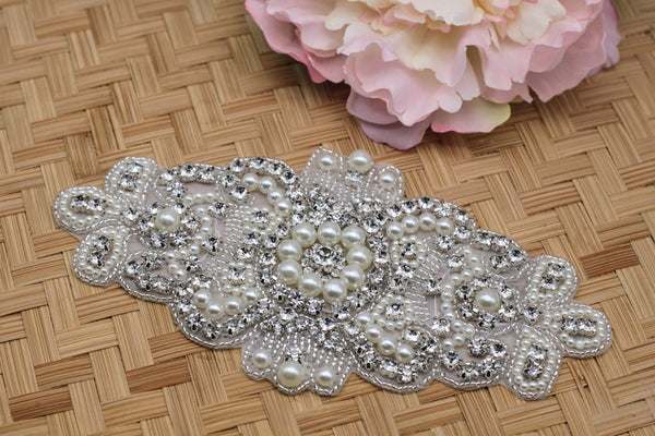 Rhinestone Bridal Applique: Iron-On Patch (7 1/2 x 4 in)