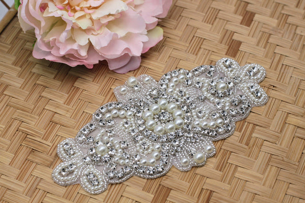 Rhinestone Bridal Applique: Iron-On Patch (7 1/2 x 4 in)
