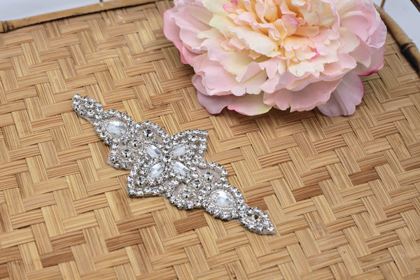 Rhinestone Bridal Dress Applique: Elegant Iron-on Wedding Belt Decor