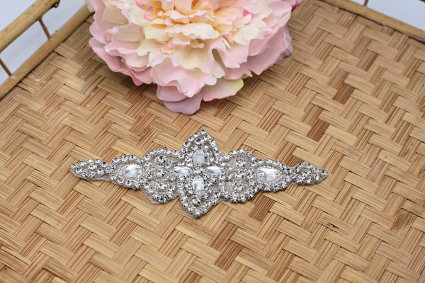 Rhinestone Bridal Dress Applique: Elegant Iron-on Wedding Belt Decor