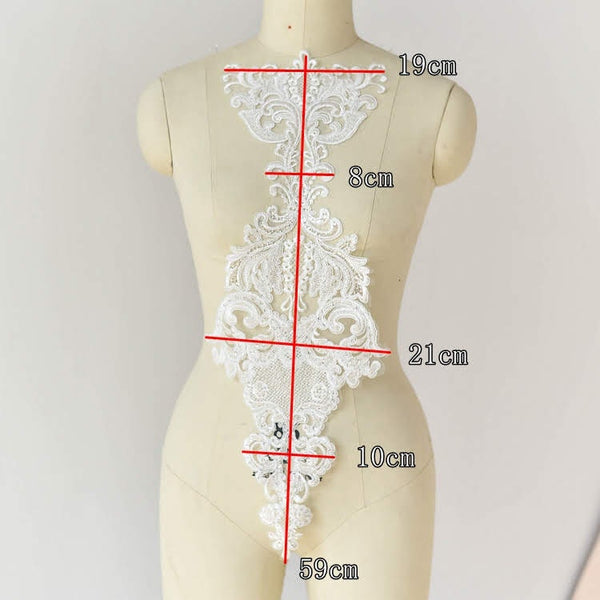 White Lace Bridal Bodice Applique (8.25x23.25 in)