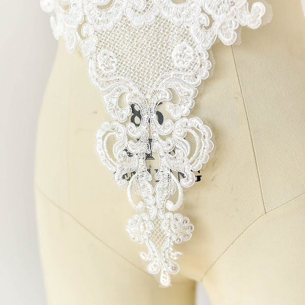 White Lace Bridal Bodice Applique (8.25x23.25 in)
