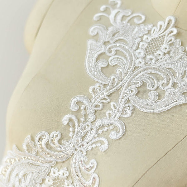 White Lace Bridal Bodice Applique (8.25x23.25 in)