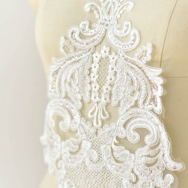White Lace Bridal Bodice Applique (8.25x23.25 in)
