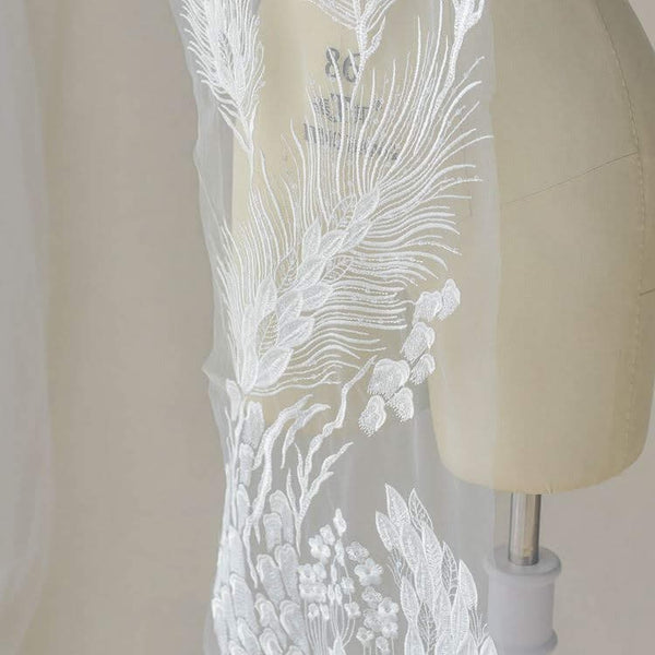 White Floral Lace Applique: Bridal Bodice Embellishment (12.5x51.125 in)