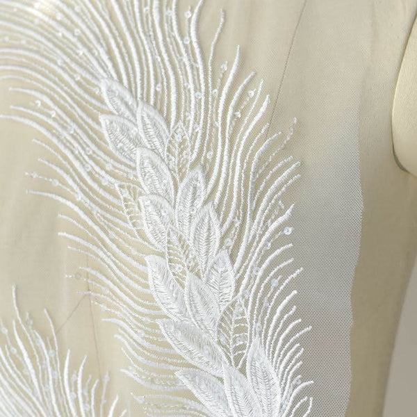 White Floral Lace Applique: Bridal Bodice Embellishment (12.5x51.125 in)