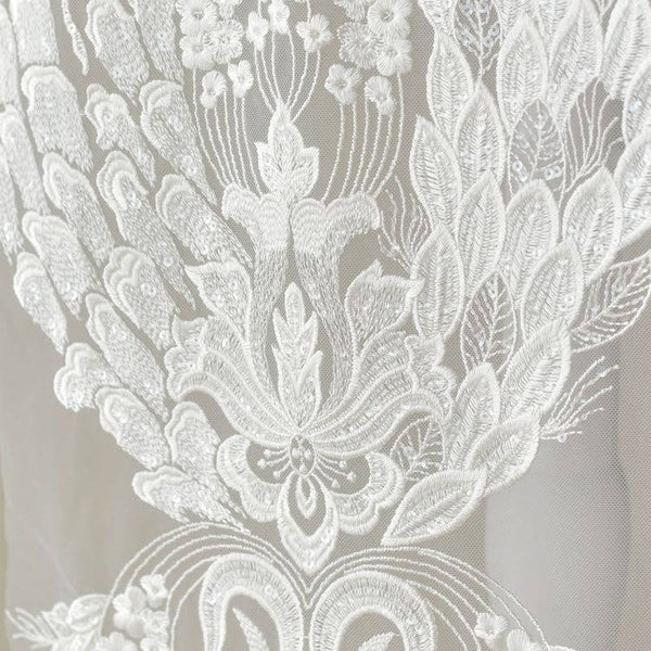 White Floral Lace Applique: Bridal Bodice Embellishment (12.5x51.125 in)