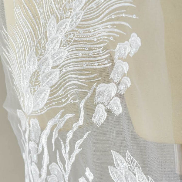 White Floral Lace Applique: Bridal Bodice Embellishment (12.5x51.125 in)