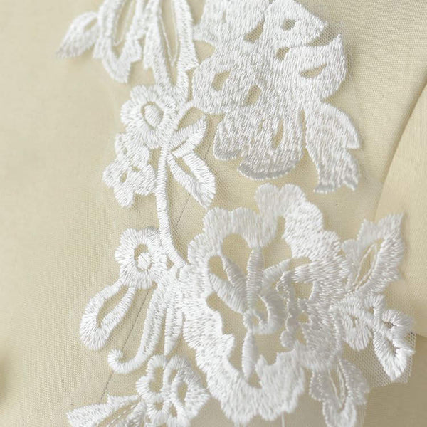 White Floral Lace Applique - Bridal Dress Trim (Pair)