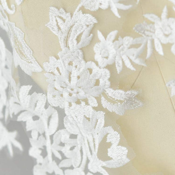 White Floral Lace Applique - Bridal Dress Trim (Pair)