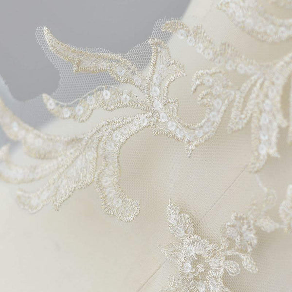 White & Gold Bridal Lace Applique: Wedding Dress Bodice