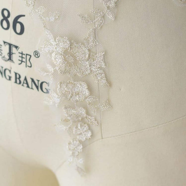 White & Gold Bridal Lace Applique: Wedding Dress Bodice