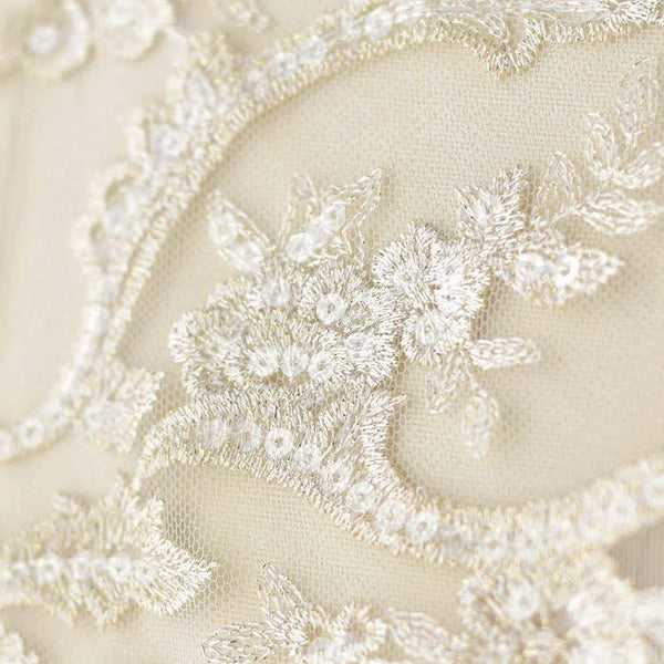 White & Gold Bridal Lace Applique: Wedding Dress Bodice