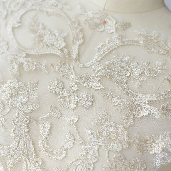 White & Gold Bridal Lace Applique: Wedding Dress Bodice