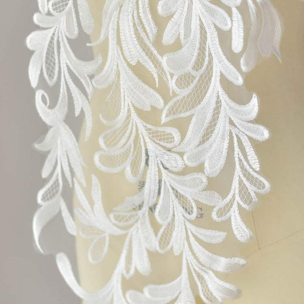 White Floral Lace Applique: Bridal Bodice Embellishment (11 7/8 x 41 3/4 in)