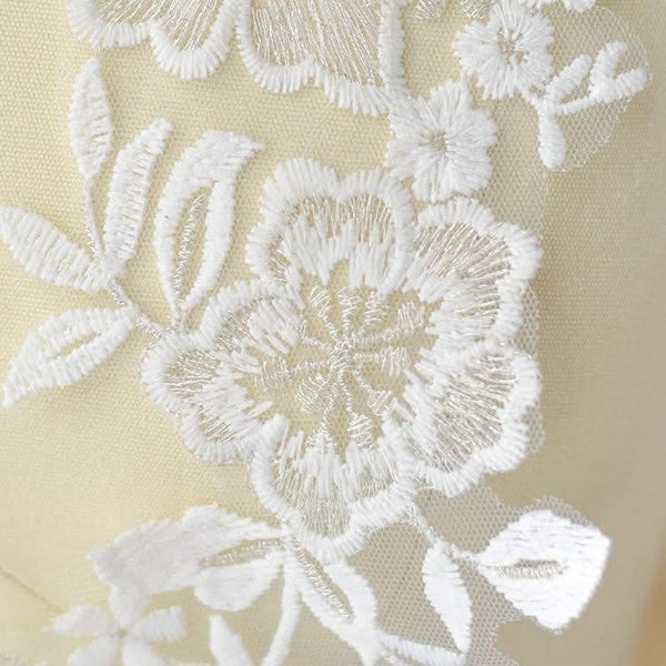 White Floral Lace Applique - Bridal Dress Trim (Pair)