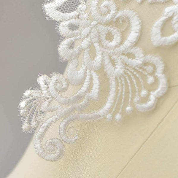 White Bridal Lace Applique Pair: Wedding Dress Trim