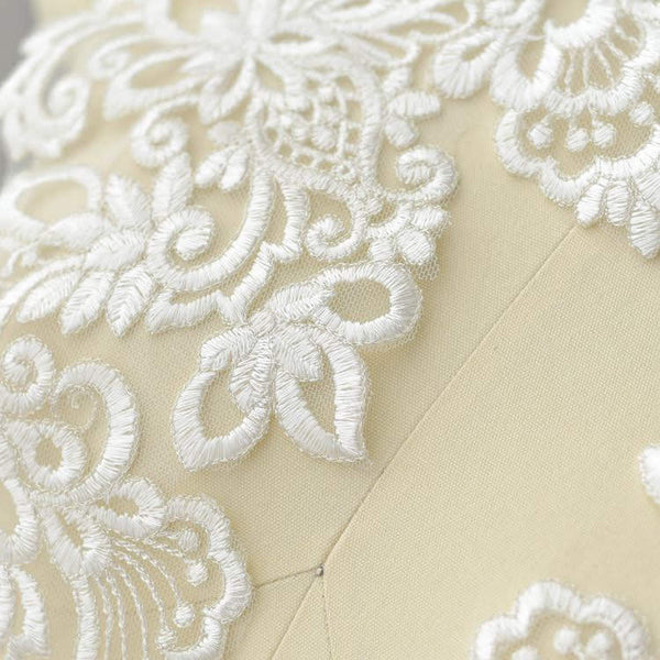 White Bridal Lace Applique Pair: Wedding Dress Trim
