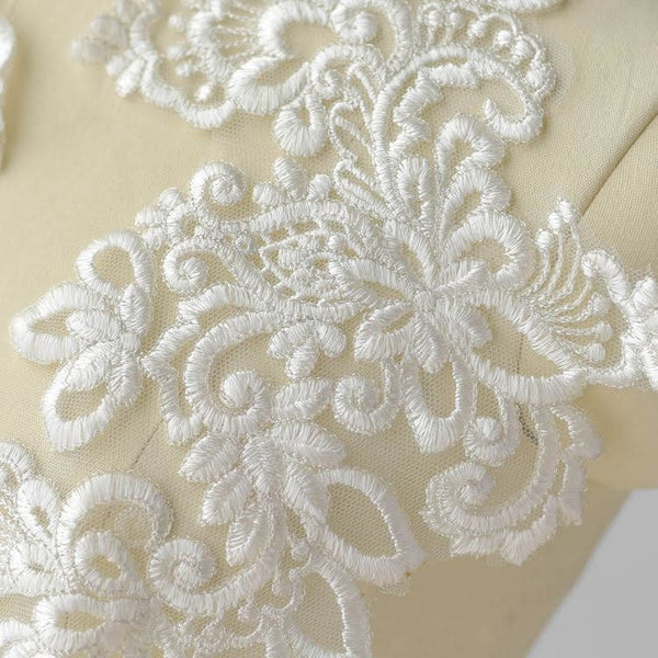 White Bridal Lace Applique Pair: Wedding Dress Trim