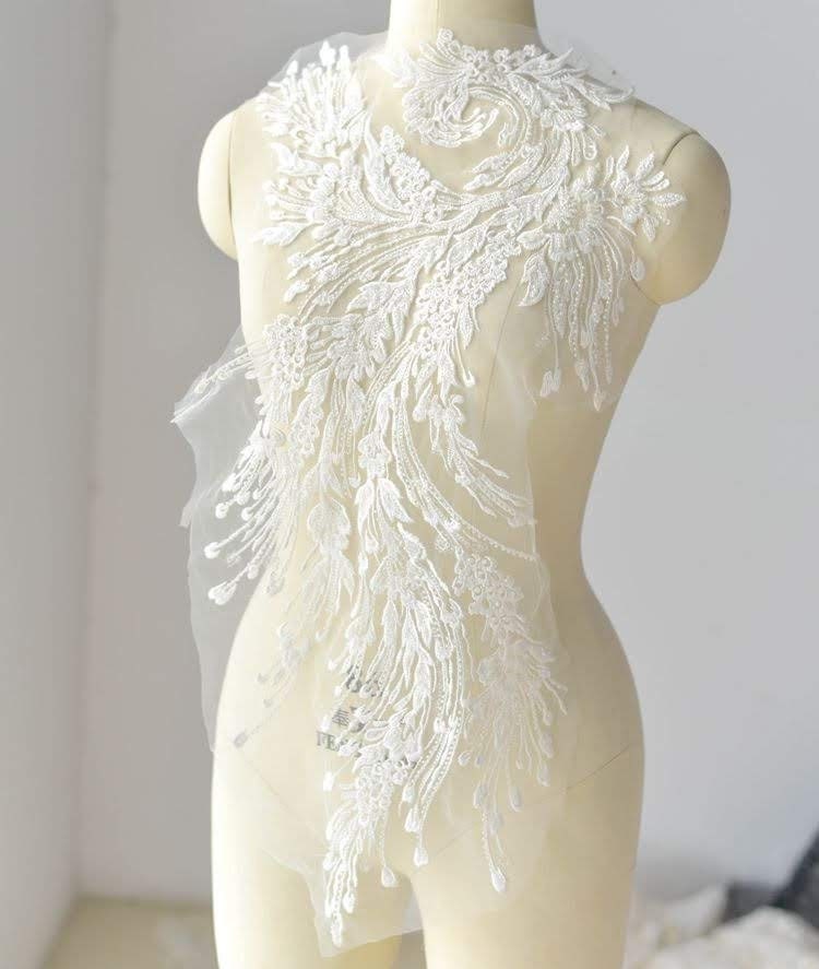 White Bridal Lace Applique: Wedding Dress Bodice Embellishment