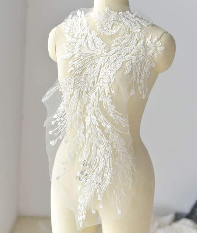 White Bridal Lace Applique: Wedding Dress Bodice Embellishment