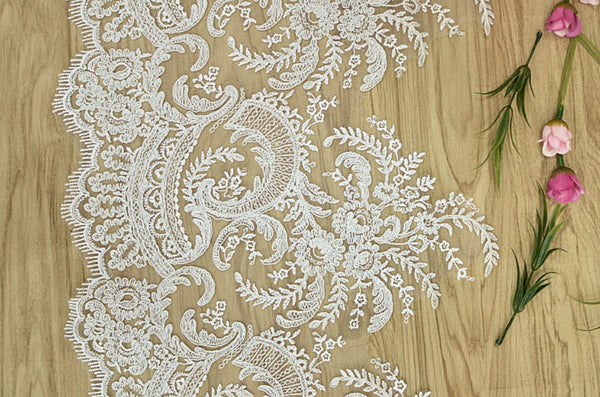 White Alencon Lace Trim: Bridal Wedding Dress Fabric