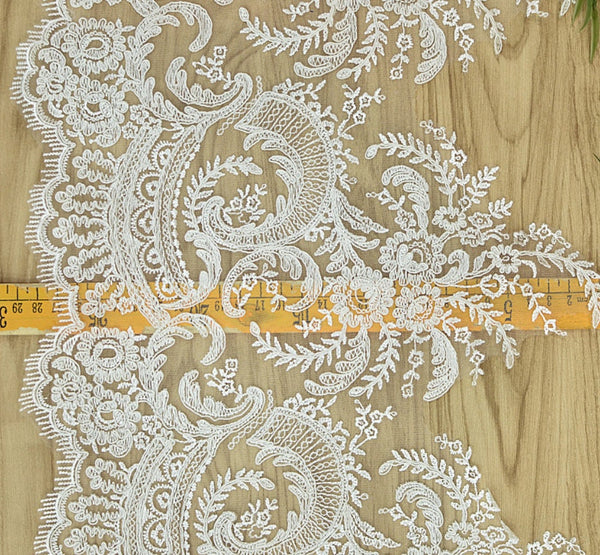 White Alencon Lace Trim: Bridal Wedding Dress Fabric