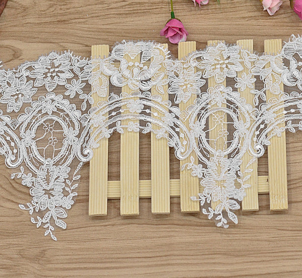 Alencon Bridal Lace Trim: White Wedding Dress Fabric