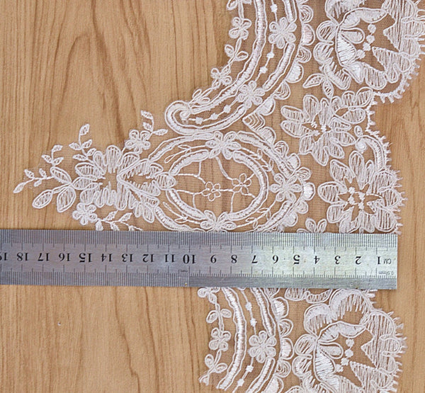 Alencon Bridal Lace Trim: White Wedding Dress Fabric