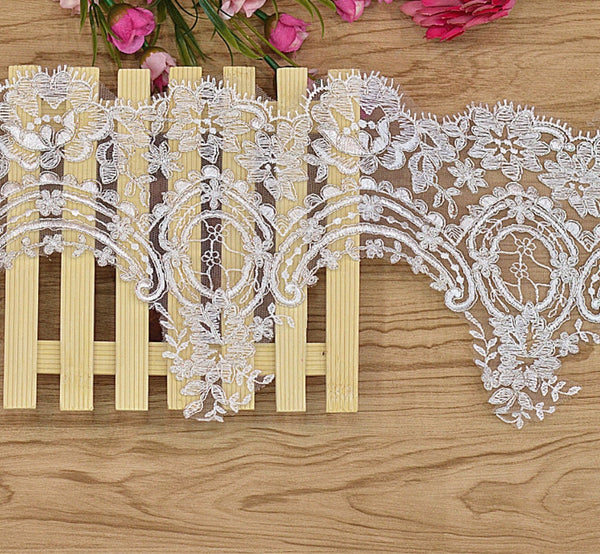 Alencon Bridal Lace Trim: White Wedding Dress Fabric