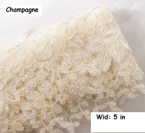 White Alencon Lace Trim: Bridal Wedding Dress Fabric