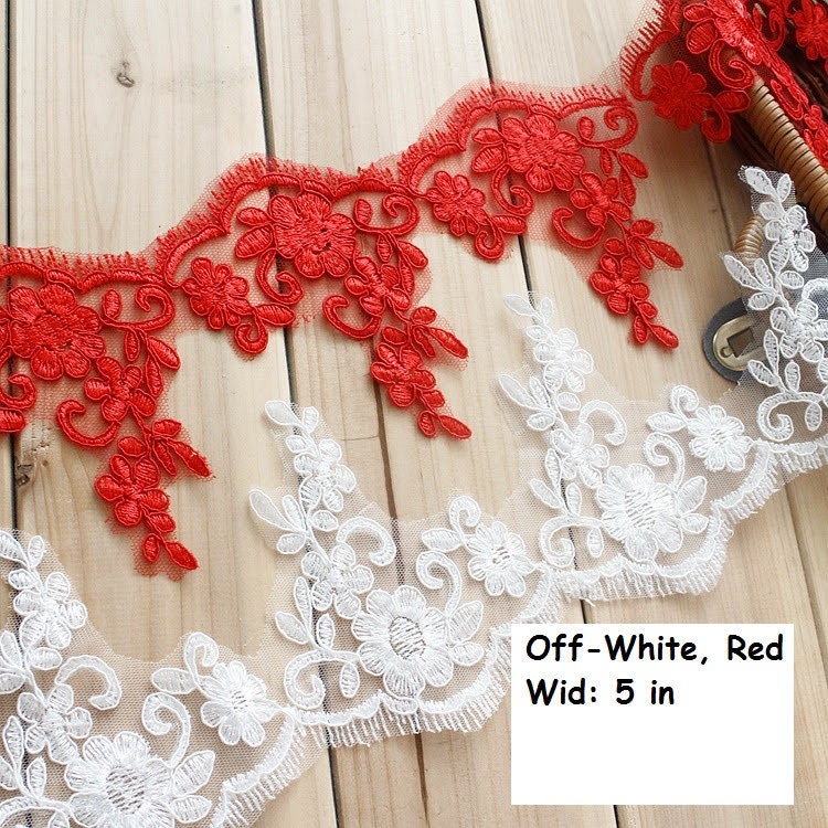 White Alencon Lace Trim: Bridal Wedding Dress Fabric