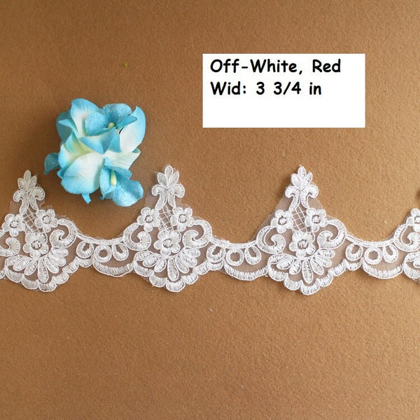 White Alencon Lace Trim: Bridal Wedding Dress Fabric By The Yard