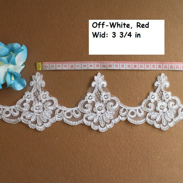 White Alencon Lace Trim: Bridal Wedding Dress Fabric By The Yard