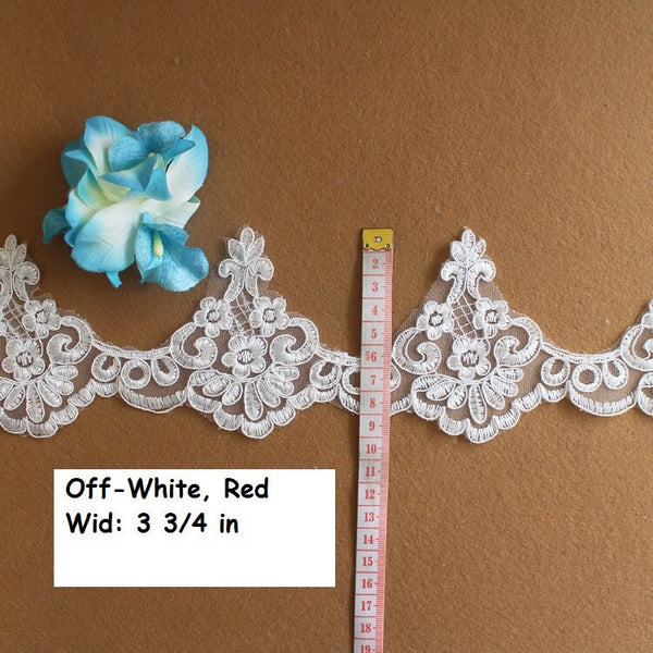 White Alencon Lace Trim: Bridal Wedding Dress Fabric By The Yard