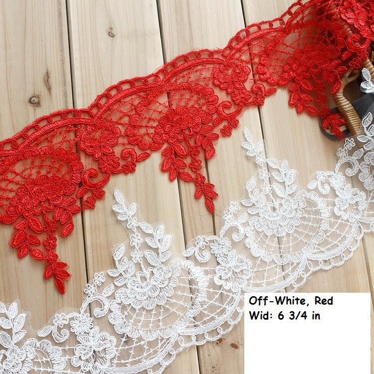 White Alencon Lace Trim: Bridal Wedding Dress Fabric
