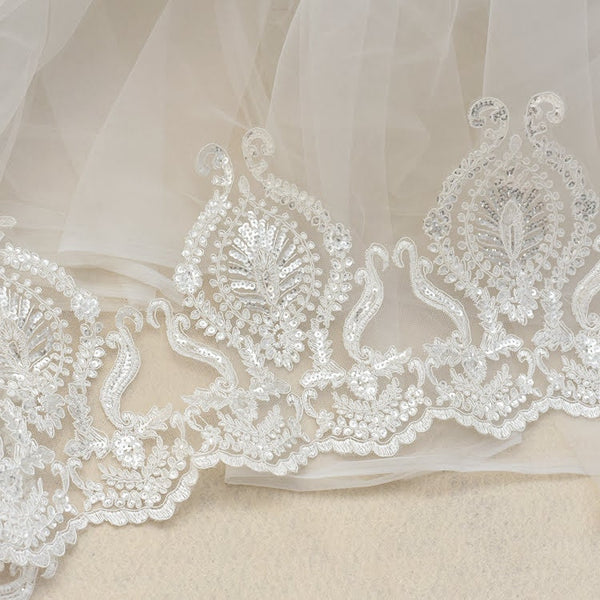 White Alencon Lace Trim: Bridal Wedding Dress Fabric