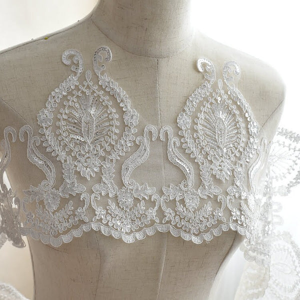 White Alencon Lace Trim: Bridal Wedding Dress Fabric