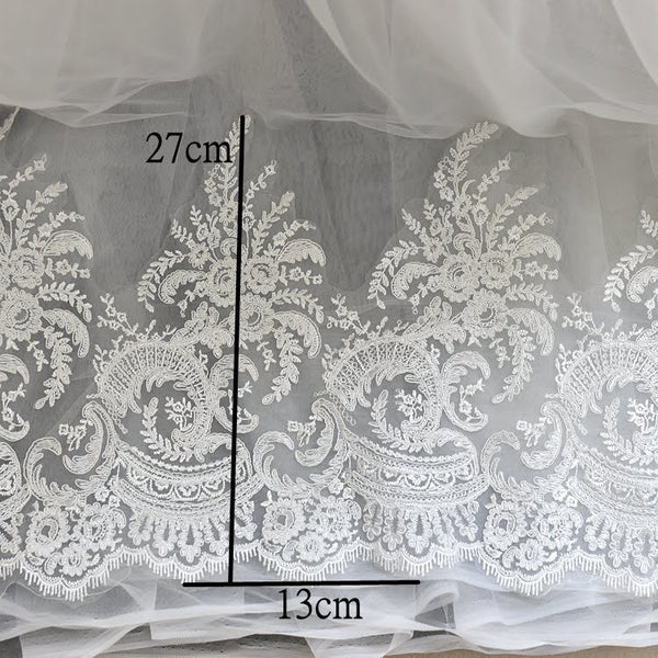 White Alencon Lace Trim: Bridal Wedding Dress Fabric