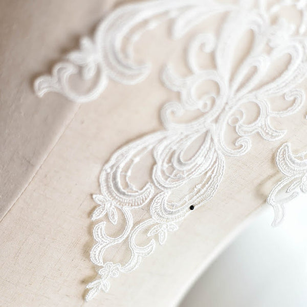 White Floral Lace Applique: Elegant Bridal Dress Bodice Trim