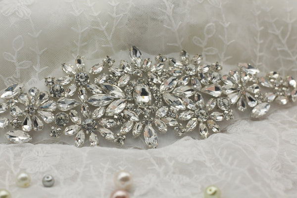 Bridal Rhinestone Applique: Sparkling Iron-On Patch (7.5 x 2.5 in)