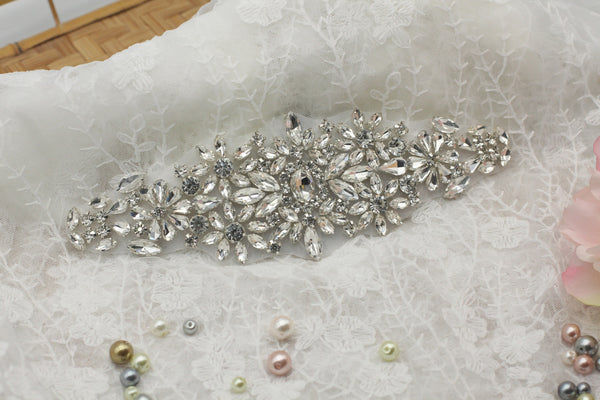 Bridal Rhinestone Applique: Sparkling Iron-On Patch (7.5 x 2.5 in)