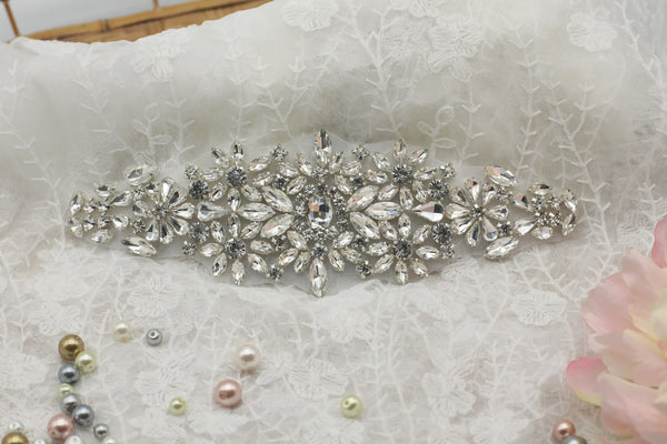 Bridal Rhinestone Applique: Sparkling Iron-On Patch (7.5 x 2.5 in)