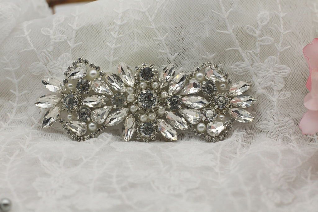 Rhinestone applique for bridal dress, rhinestone patch, iron-on patch for bridal gown, rhinestone belt applique RA-09