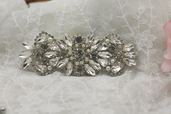 Rhinestone applique for bridal dress, rhinestone patch, iron-on patch for bridal gown, rhinestone belt applique RA-09